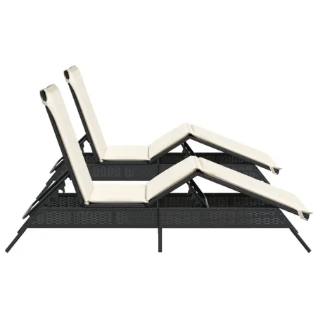 Chaises longues avec coussins lot de 2 noir résine tressée