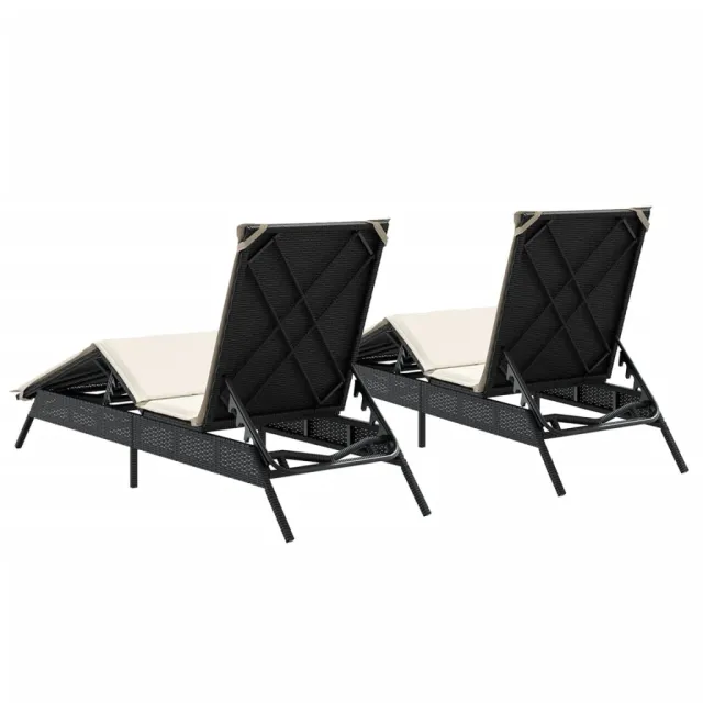 Chaises longues avec coussins lot de 2 noir résine tressée
