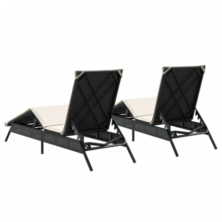 Chaises longues avec coussins lot de 2 noir résine tressée