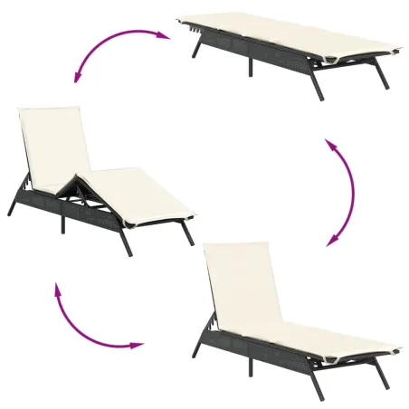 Chaises longues avec coussins lot de 2 noir résine tressée