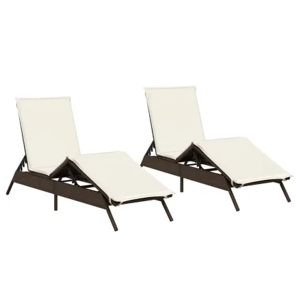 Chaises longues avec coussins lot de 2 marron résine tressée 2