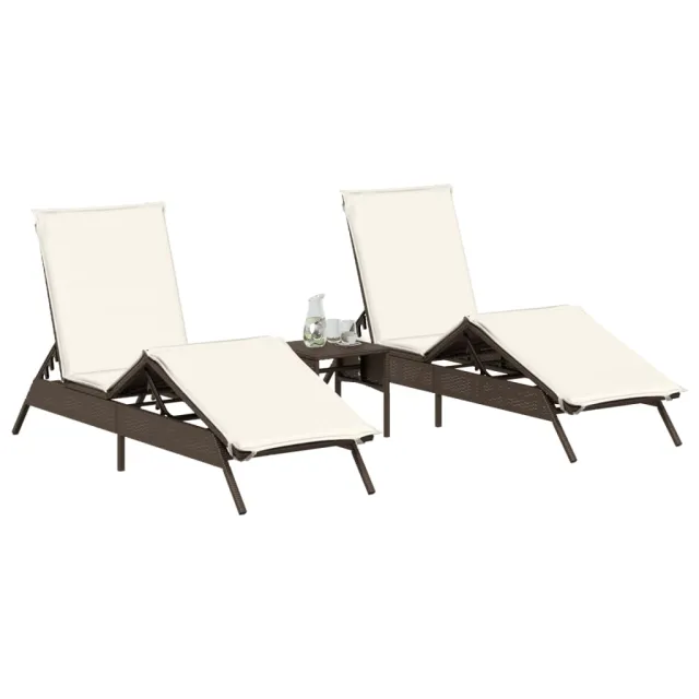 Chaises longues avec coussins lot de 2 marron résine tressée