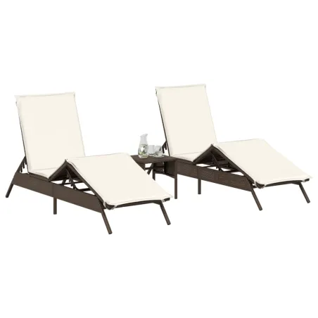 Chaises longues avec coussins lot de 2 marron résine tressée