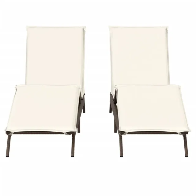 Chaises longues avec coussins lot de 2 marron résine tressée