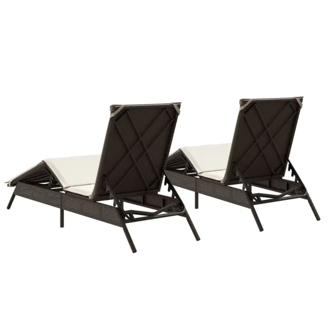 Chaises longues avec coussins lot de 2 marron résine tressée