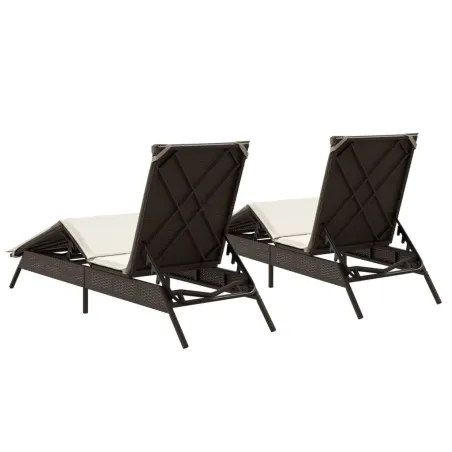 Chaises longues avec coussins lot de 2 marron résine tressée