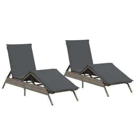 Chaises longues avec coussins lot de 2 gris résine tressée 2