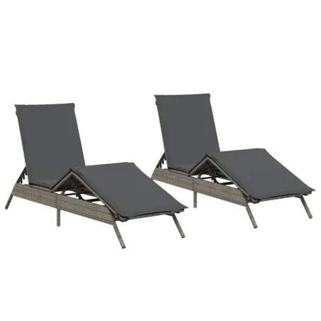 Chaises longues avec coussins lot de 2 gris résine tressée