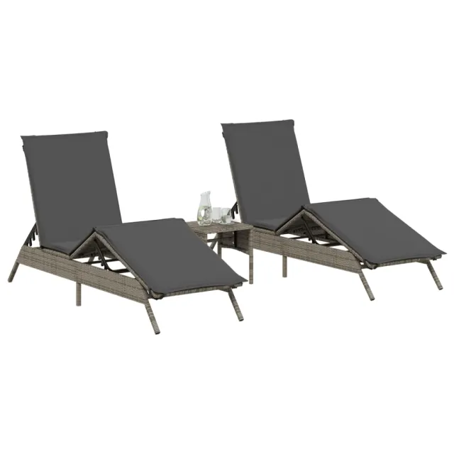 Chaises longues avec coussins lot de 2 gris résine tressée