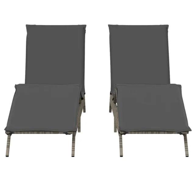 Chaises longues avec coussins lot de 2 gris résine tressée
