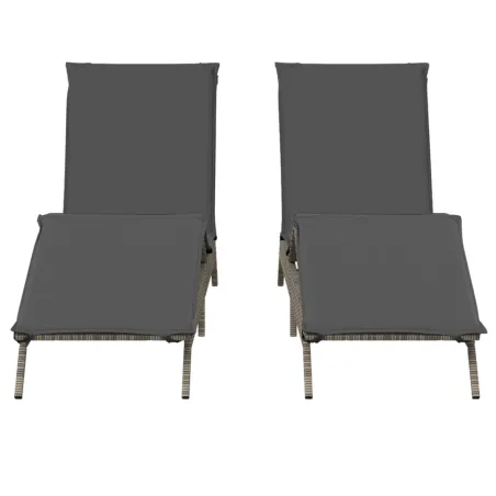 Chaises longues avec coussins lot de 2 gris résine tressée