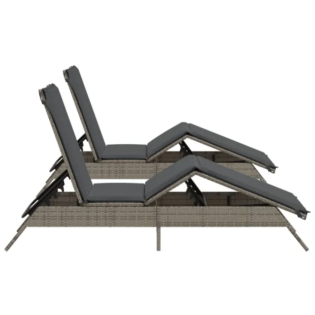 Chaises longues avec coussins lot de 2 gris résine tressée
