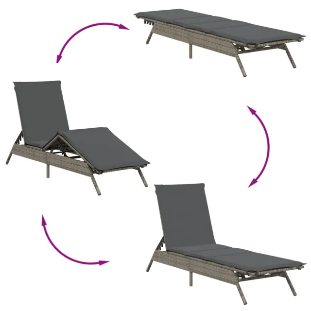 Chaises longues avec coussins lot de 2 gris résine tressée
