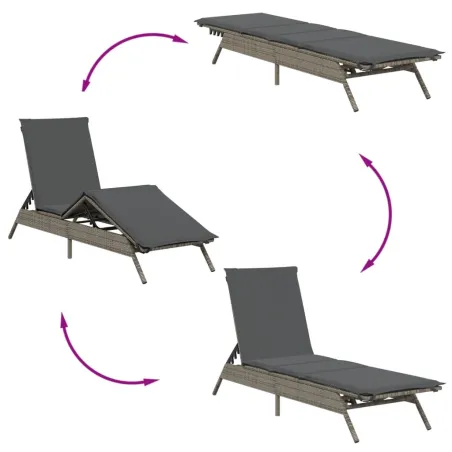 Chaises longues avec coussins lot de 2 gris résine tressée
