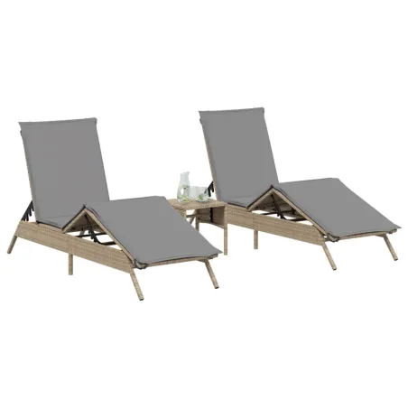 Chaises longues avec coussins lot de 2 beige résine tressée
