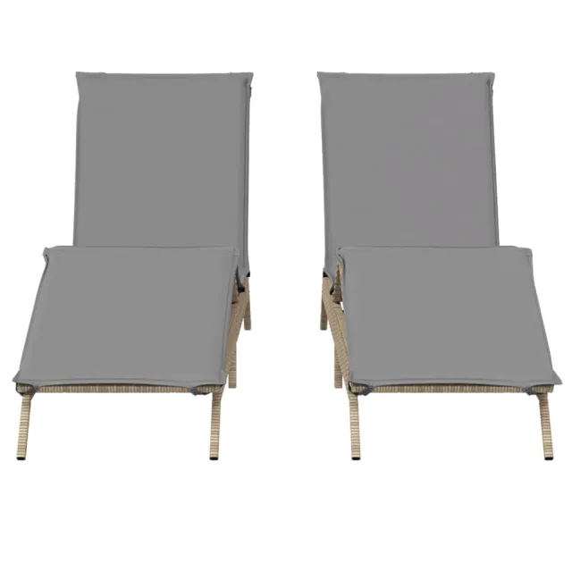 Chaises longues avec coussins lot de 2 beige résine tressée