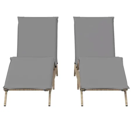 Chaises longues avec coussins lot de 2 beige résine tressée