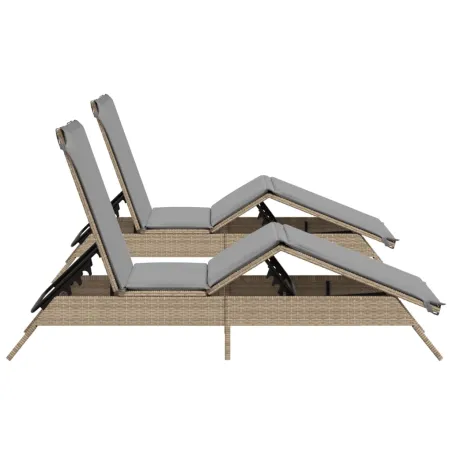 Chaises longues avec coussins lot de 2 beige résine tressée