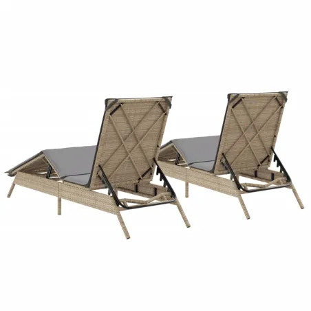 Chaises longues avec coussins lot de 2 beige résine tressée