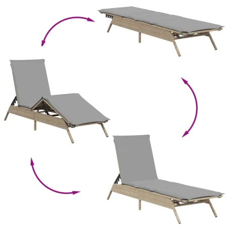 Chaises longues avec coussins lot de 2 beige résine tressée