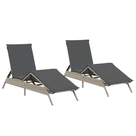 Chaises longues avec coussins lot de 2 gris résine tressée 2