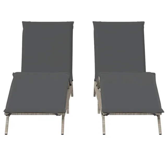 Chaises longues avec coussins lot de 2 gris résine tressée