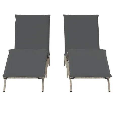 Chaises longues avec coussins lot de 2 gris résine tressée