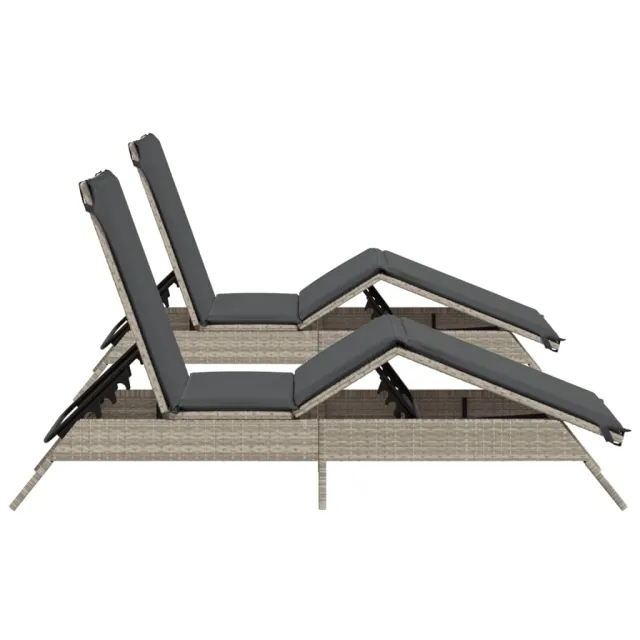 Chaises longues avec coussins lot de 2 gris résine tressée