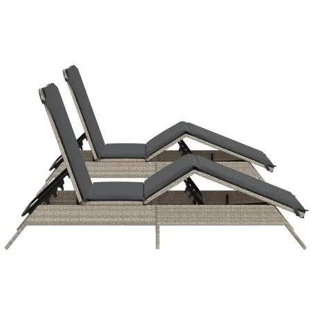 Chaises longues avec coussins lot de 2 gris résine tressée