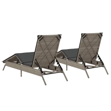 Chaises longues avec coussins lot de 2 gris résine tressée