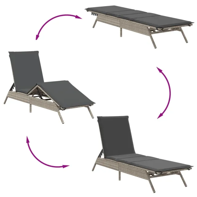 Chaises longues avec coussins lot de 2 gris résine tressée