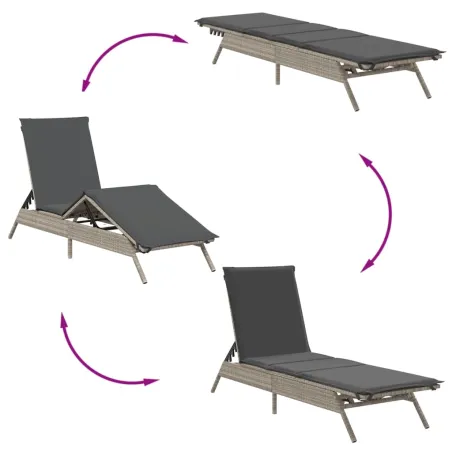 Chaises longues avec coussins lot de 2 gris résine tressée