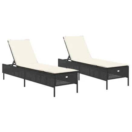 Chaises longues avec coussins lot de 2 noir résine tressée 2