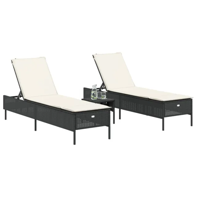 Chaises longues avec coussins lot de 2 noir résine tressée