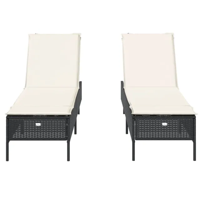 Chaises longues avec coussins lot de 2 noir résine tressée