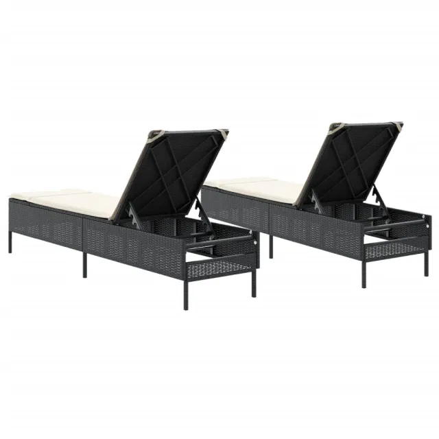 Chaises longues avec coussins lot de 2 noir résine tressée