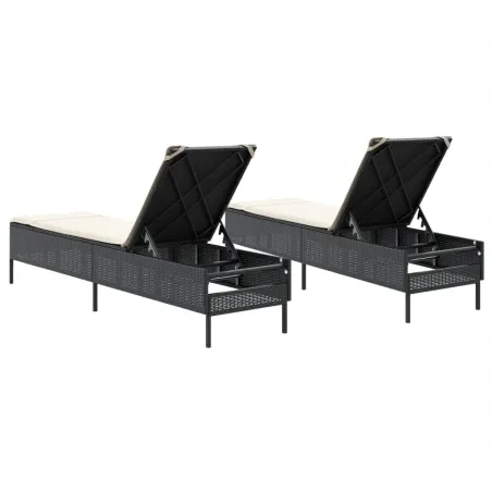 Chaises longues avec coussins lot de 2 noir résine tressée