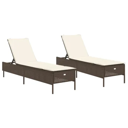 Chaises longues avec coussins lot de 2 marron résine tressée 2