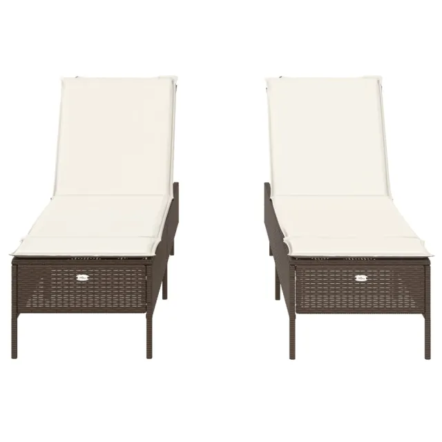 Chaises longues avec coussins lot de 2 marron résine tressée