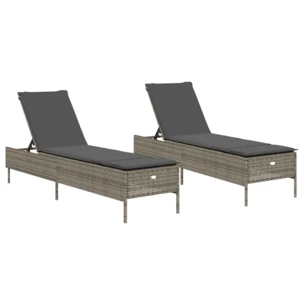 Chaises longues avec coussins lot de 2 gris résine tressée 2