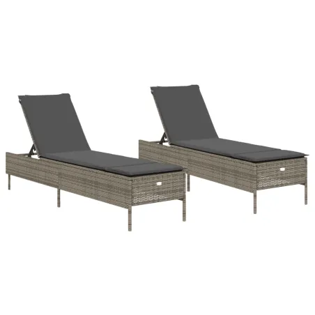 Chaises longues avec coussins lot de 2 gris résine tressée
