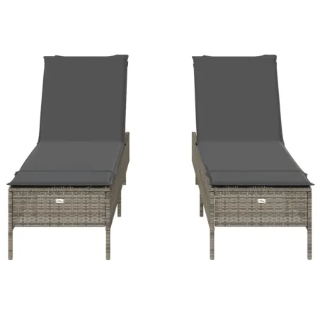 Chaises longues avec coussins lot de 2 gris résine tressée
