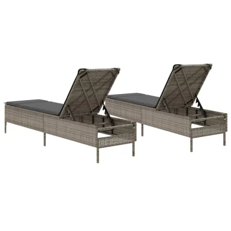 Chaises longues avec coussins lot de 2 gris résine tressée