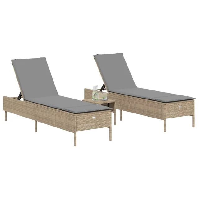 Chaises longues avec coussins lot de 2 beige résine tressée