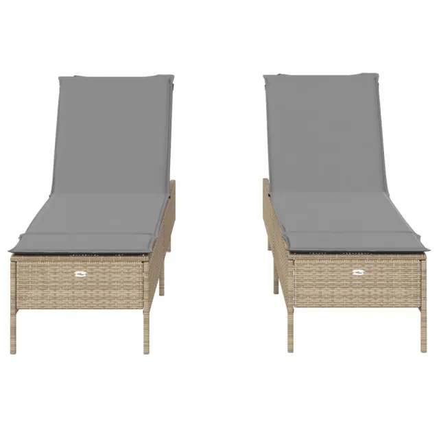 Chaises longues avec coussins lot de 2 beige résine tressée