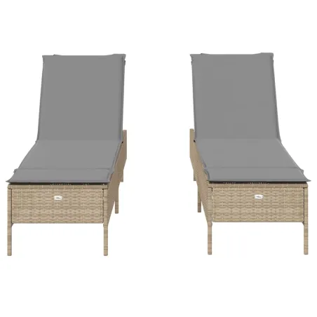 Chaises longues avec coussins lot de 2 beige résine tressée