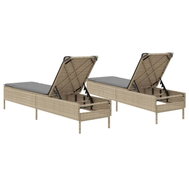 Chaises longues avec coussins lot de 2 beige résine tressée