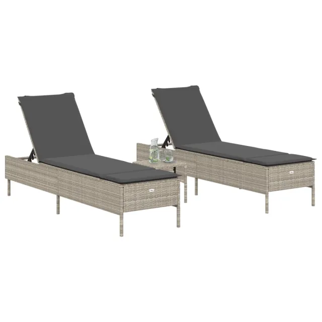 Chaises longues avec coussins lot de 2 gris résine tressée