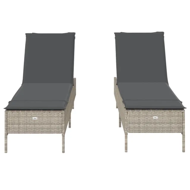 Chaises longues avec coussins lot de 2 gris résine tressée