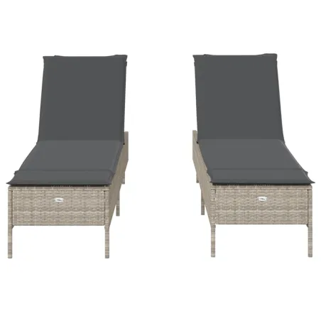 Chaises longues avec coussins lot de 2 gris résine tressée